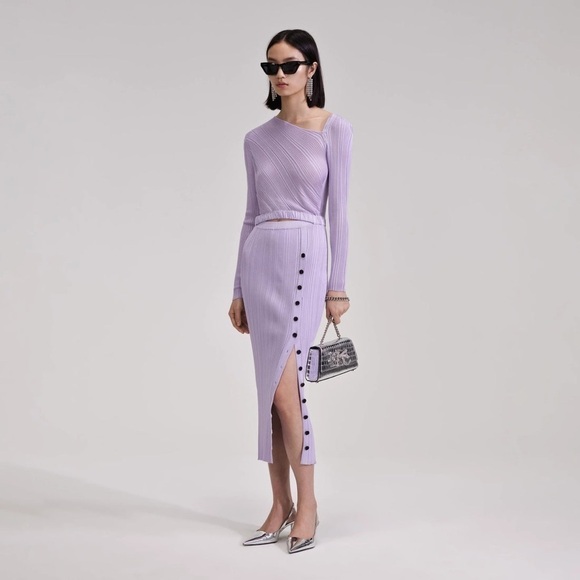 SELF-PORTRAIT Asymmetrical Cut Out Rib Knit Lilac Purple Dress Size Small NWT - Picture 1 of 7